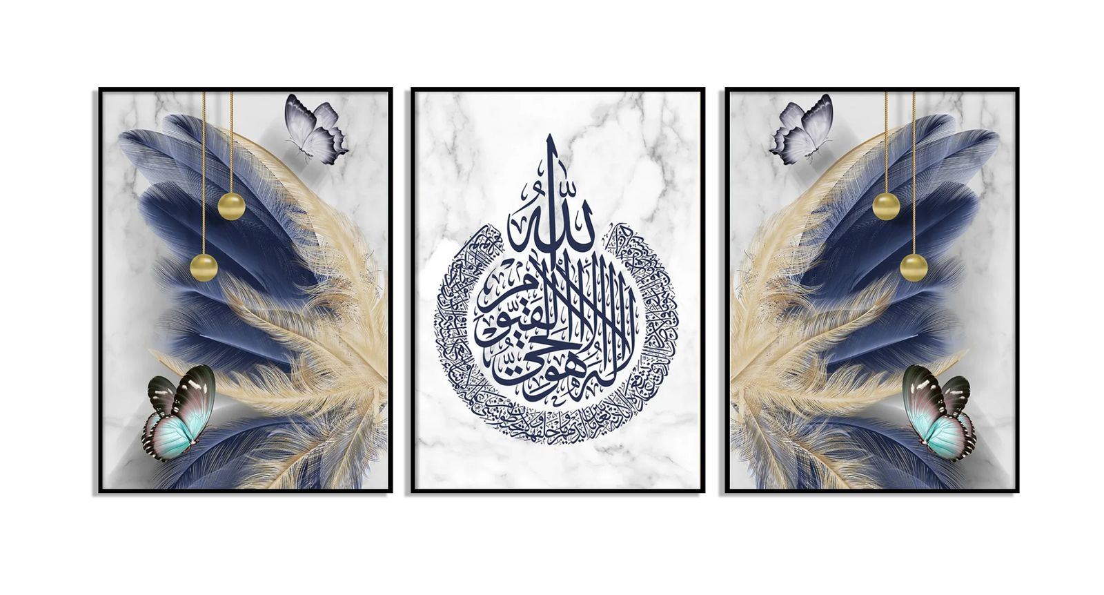 Blauw Veer Islamitische Kunst Poster - Set van 3