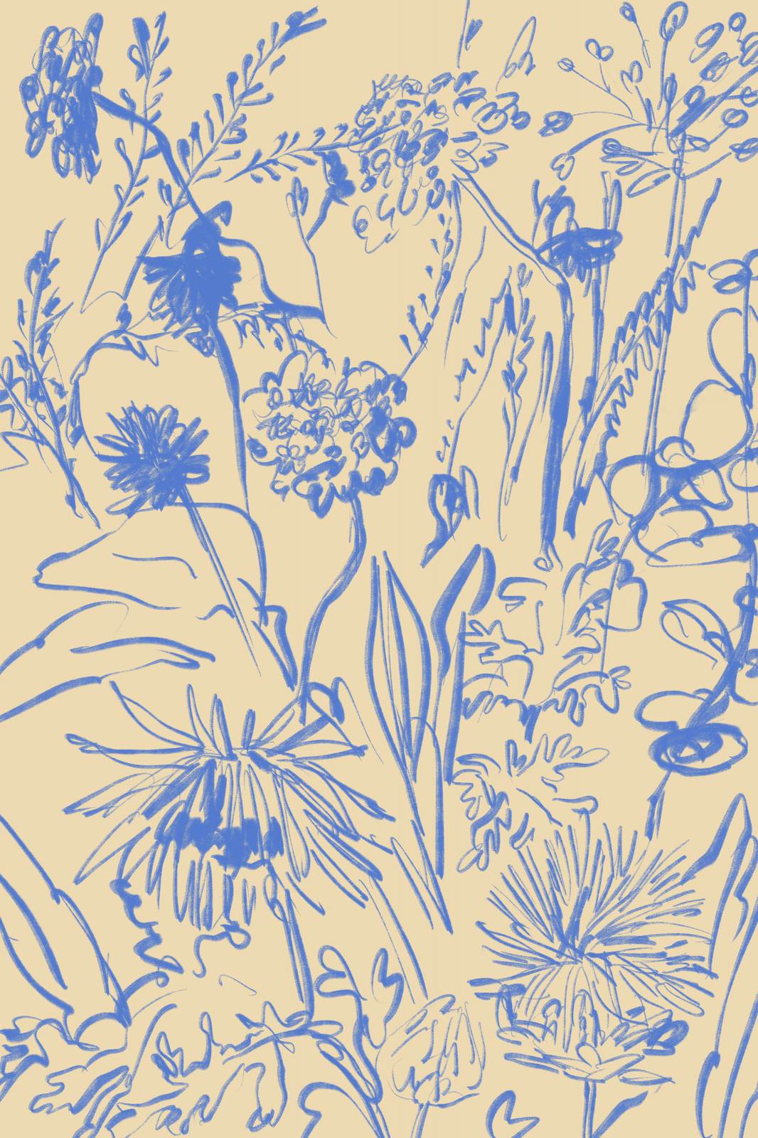 Poster - Blauwe Bloemenschets