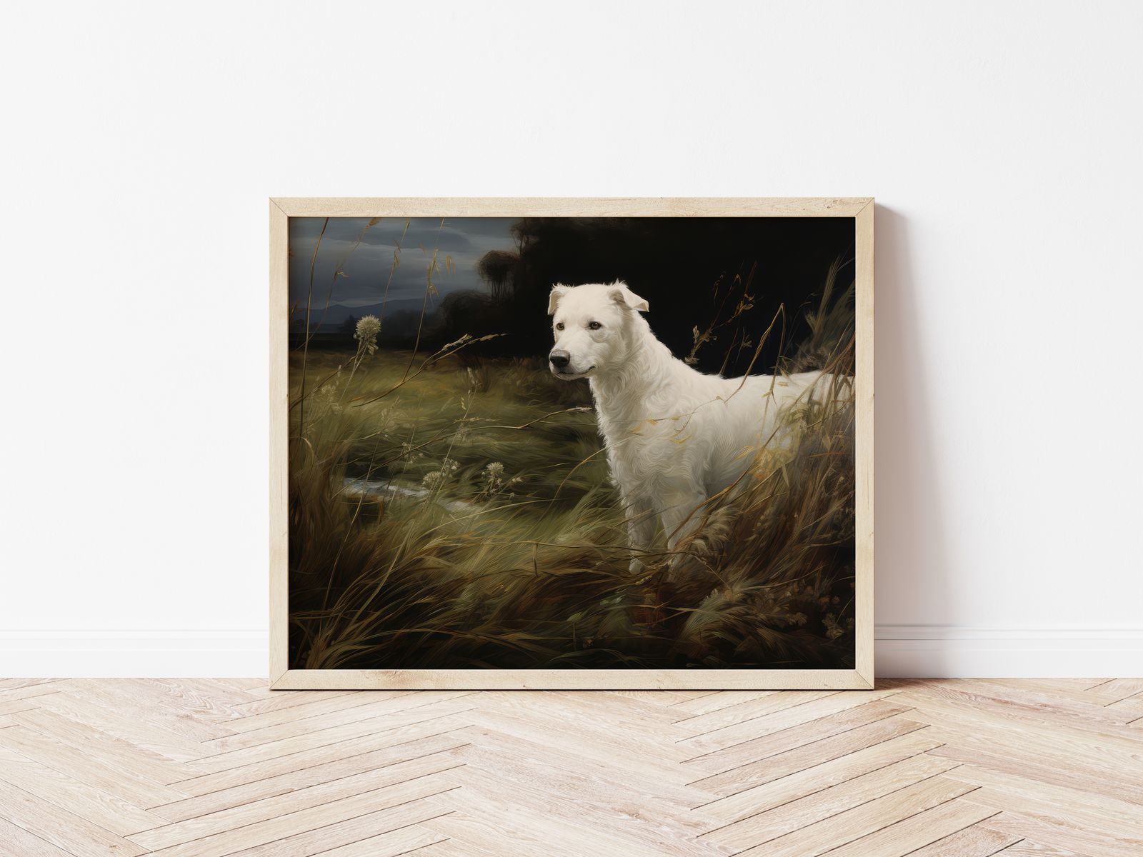 Poster - Witte Hond in Veld