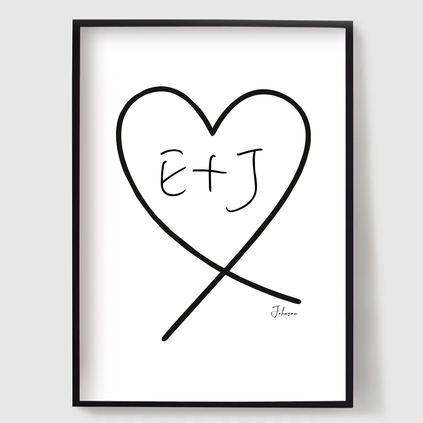 Gepersonaliseerde Poster - Handgetekend Hart met Initialen