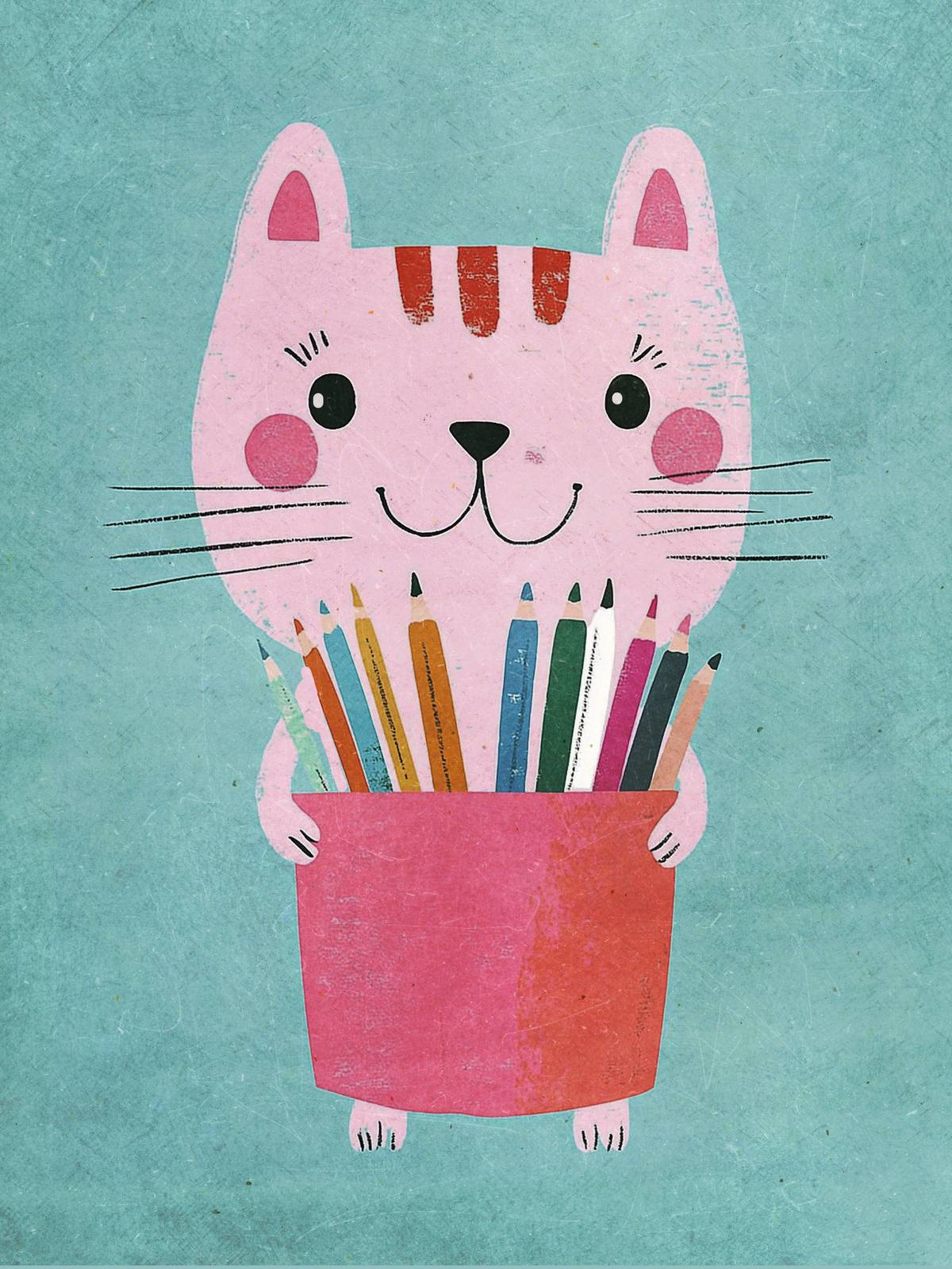 Poster - Kat met Potloden