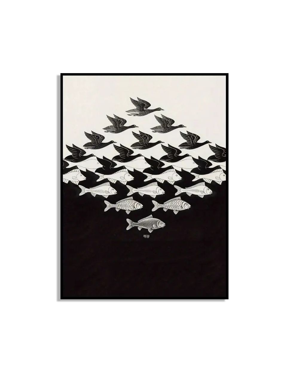 Zwart en Wit Vissen en Vogels Poster