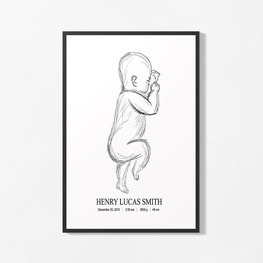 Gepersonaliseerde Geboorteposter - Slapende Baby