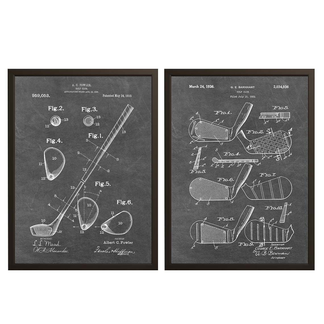 Octrooittekening Poster - Golfclub / Set van 2