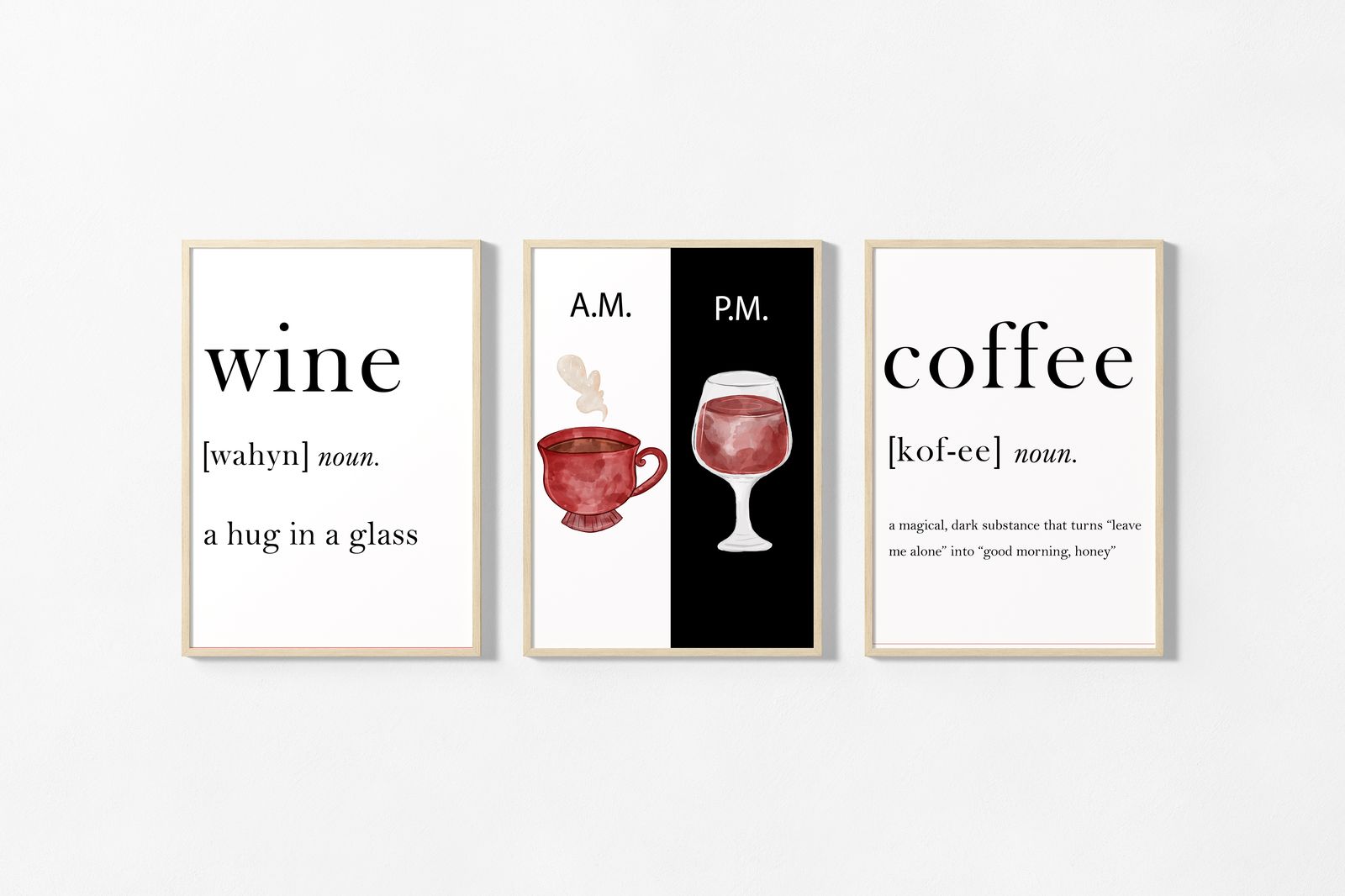 Poster - Wijn en Koffie Set / Set van 3
