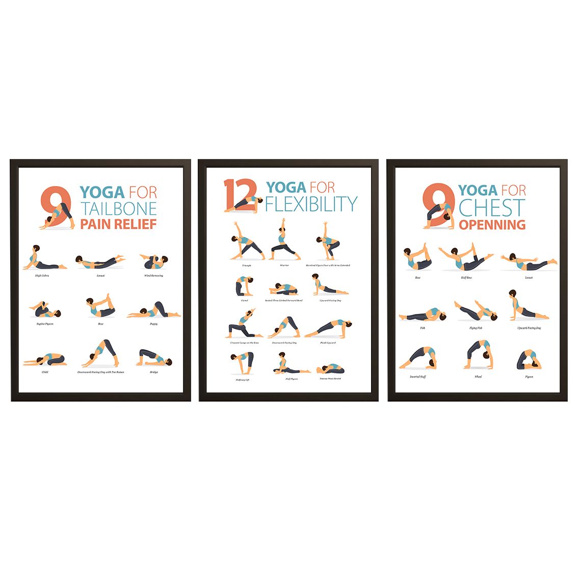 Poster - Yoga Houdingen Set / Set van 3