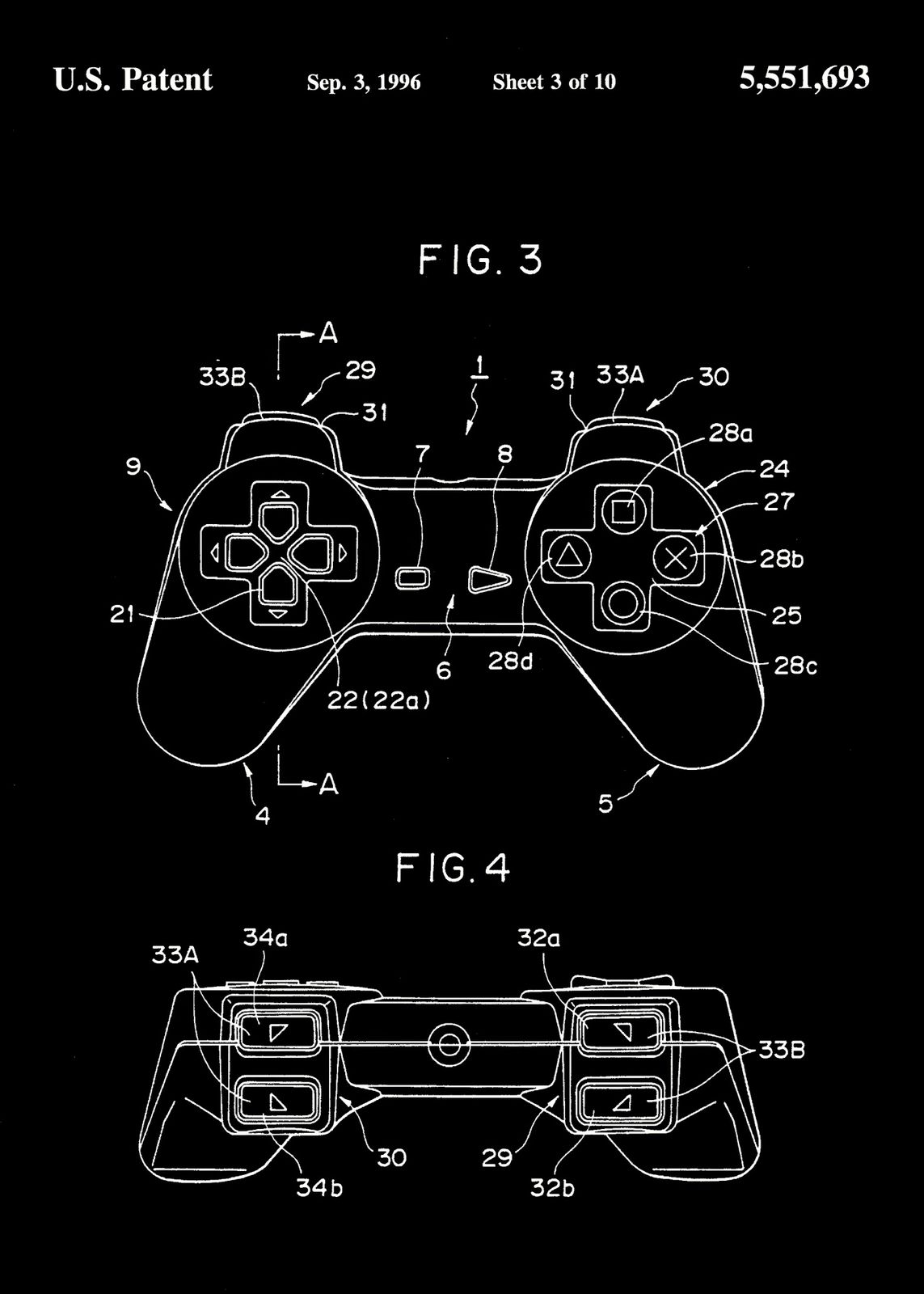 Patenttekening Poster - Gamecontroller