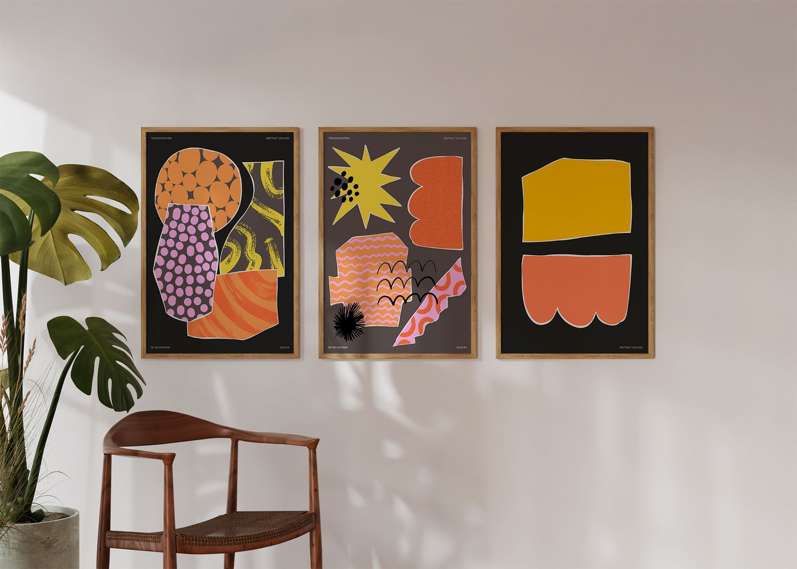 Poster - Abstracte Retro Collage / Set van 3