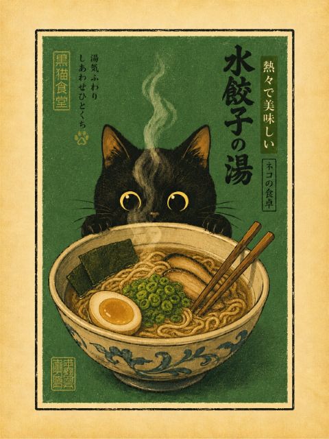 Poster - Nieuwsgierige Kat Ramen