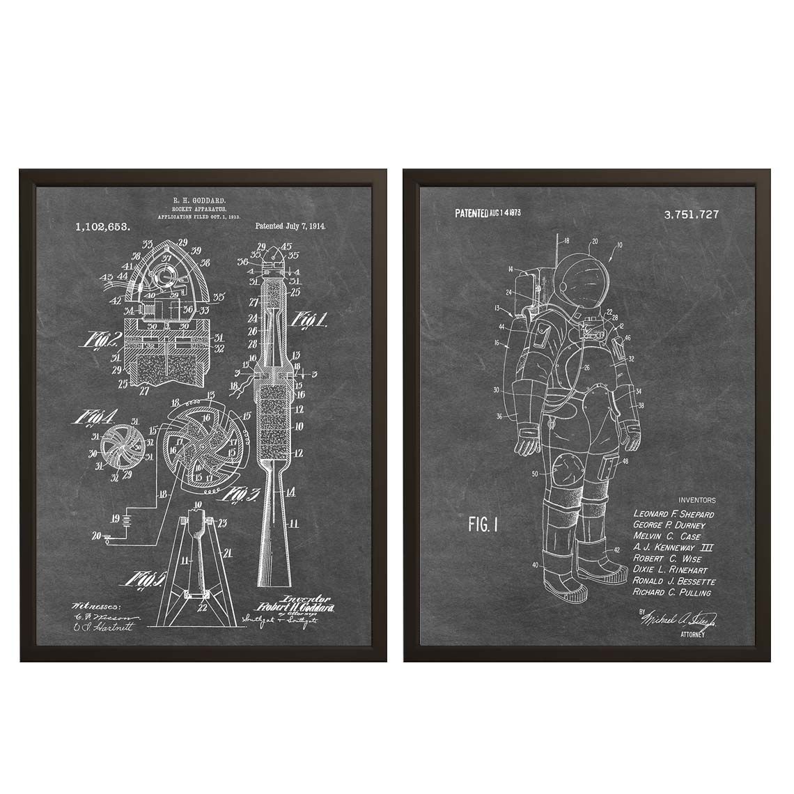 Octrooitekening Poster - Ruimte en Raket Set van 2