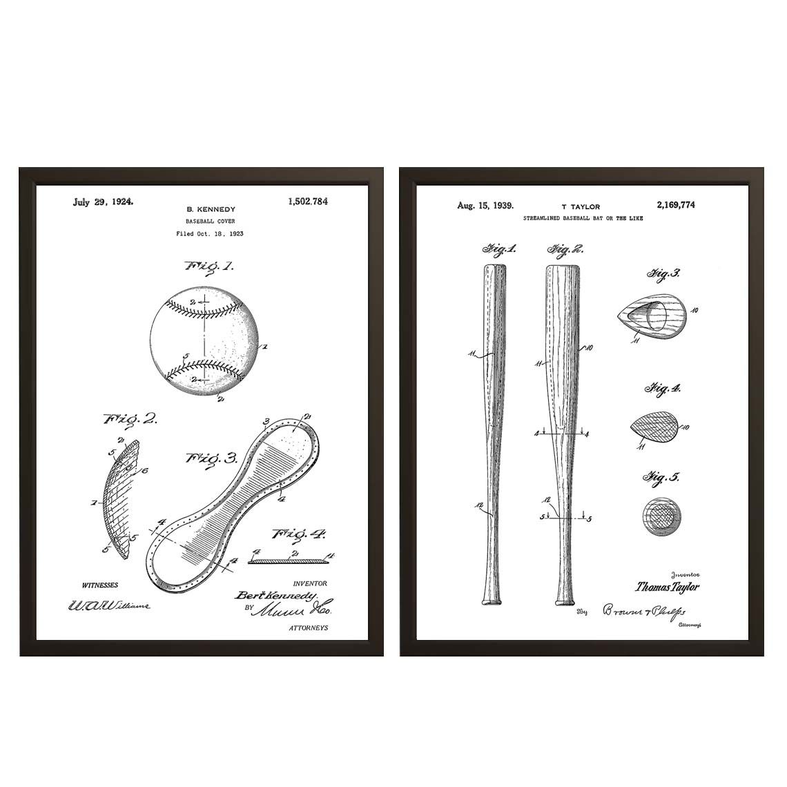 Patenttekening Poster - Honkbalknuppel en Deksel / Set van 2