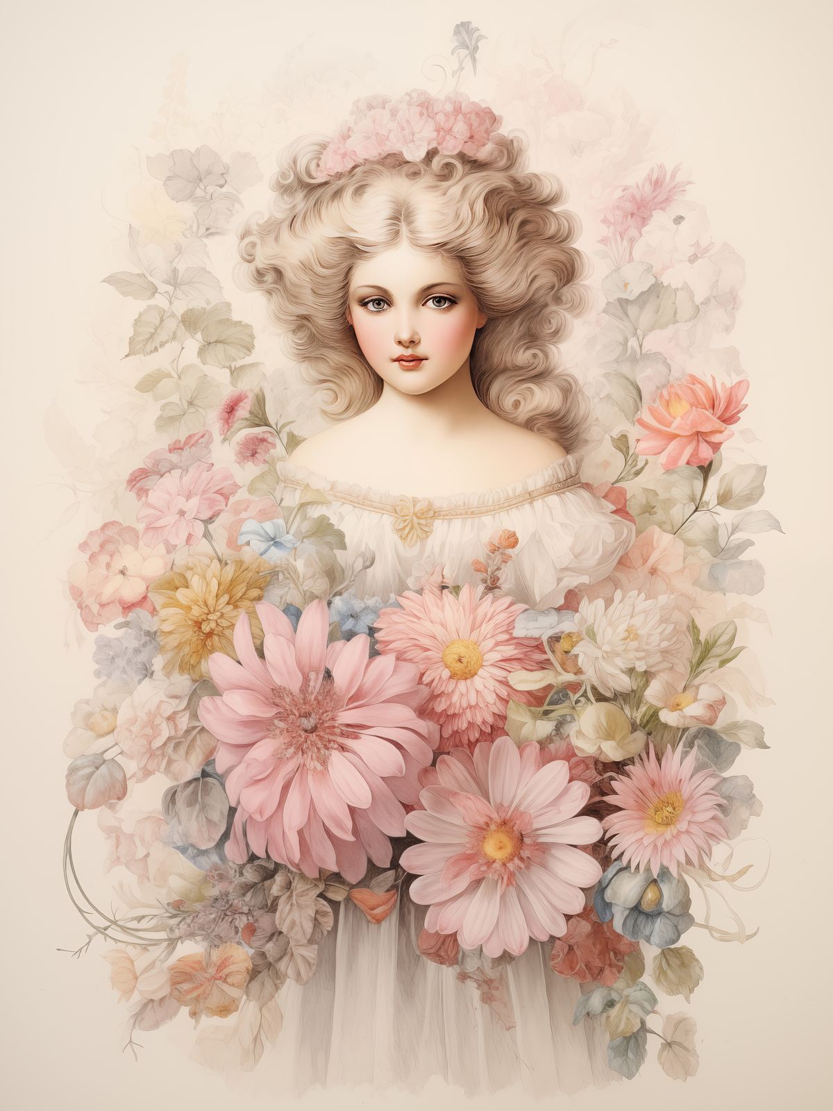 Poster - Dame met Bloemen