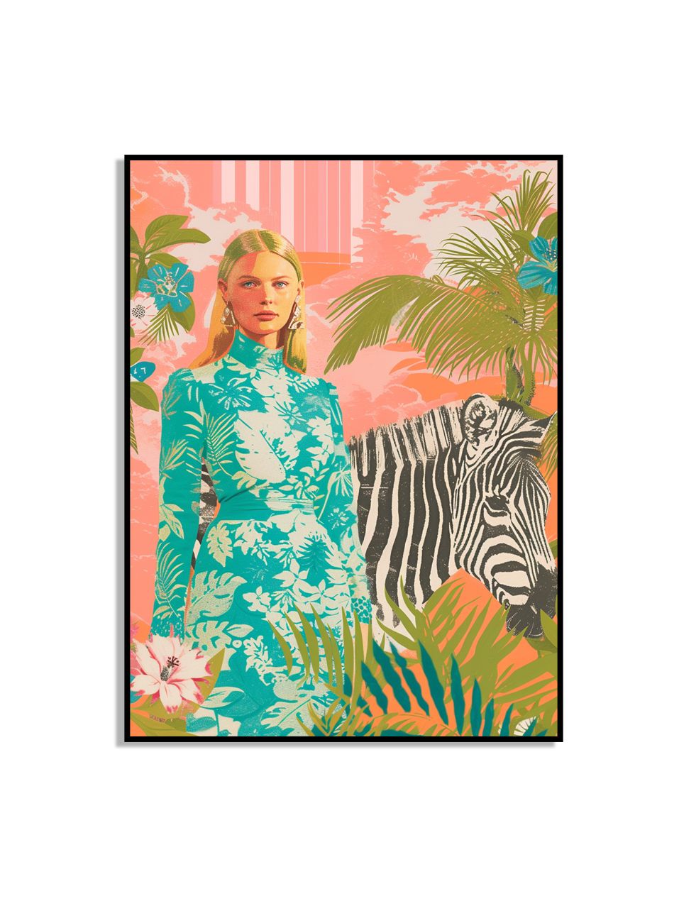 Zebra en Vrouw Kunstposter
