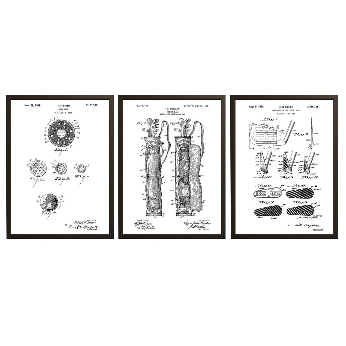 Octrooitekening Poster - Golf Sport Set van 3