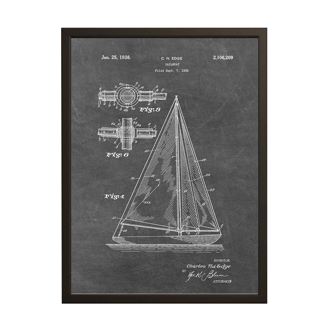 Octrooitekening Poster - Zeilboot Blauwdruk