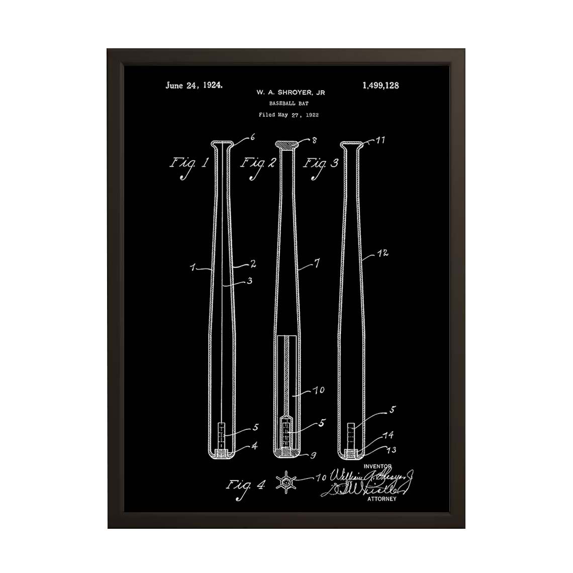 Pattenttekening Poster - Honkbalknuppel