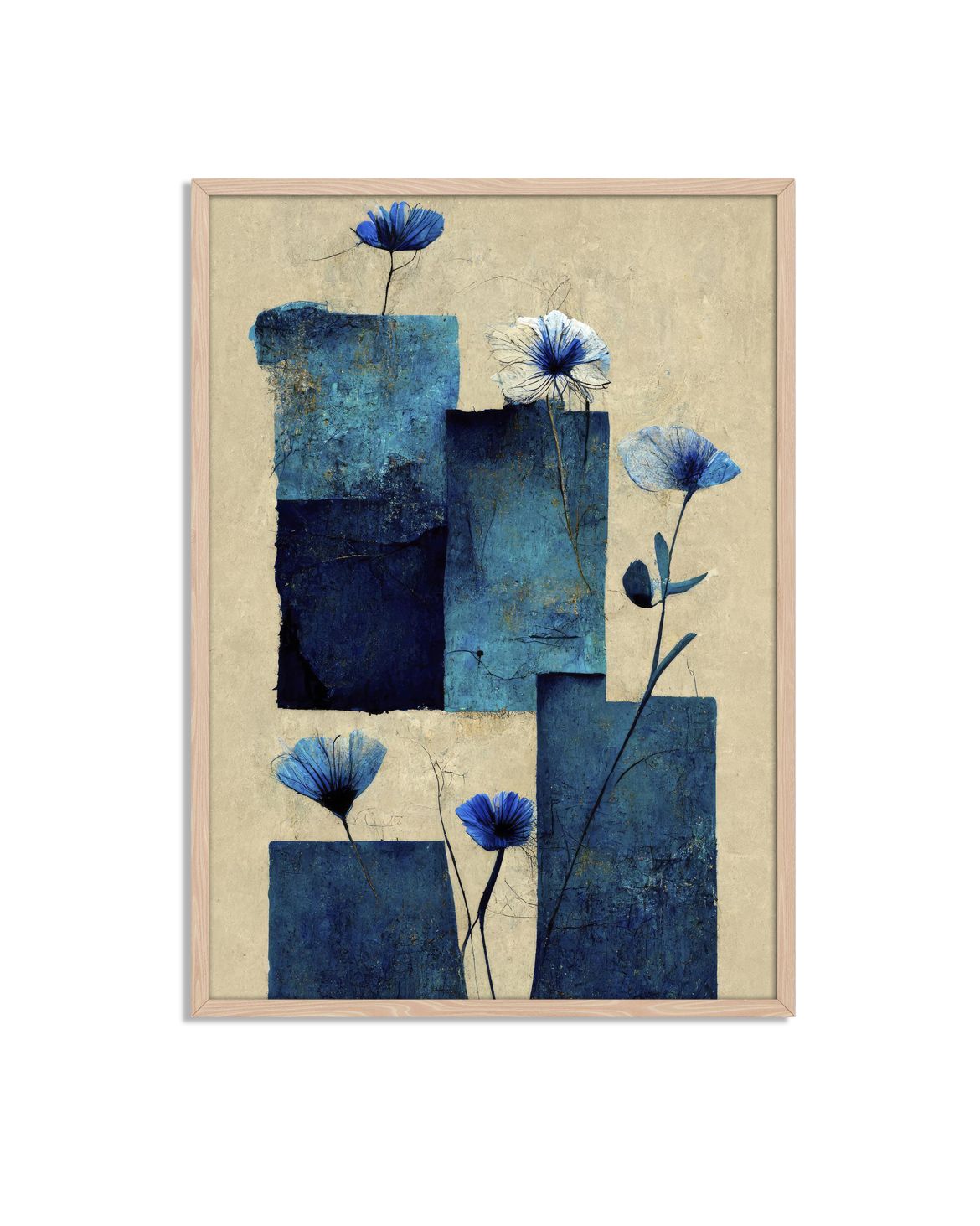 Blauw Abstract Bloemenposter