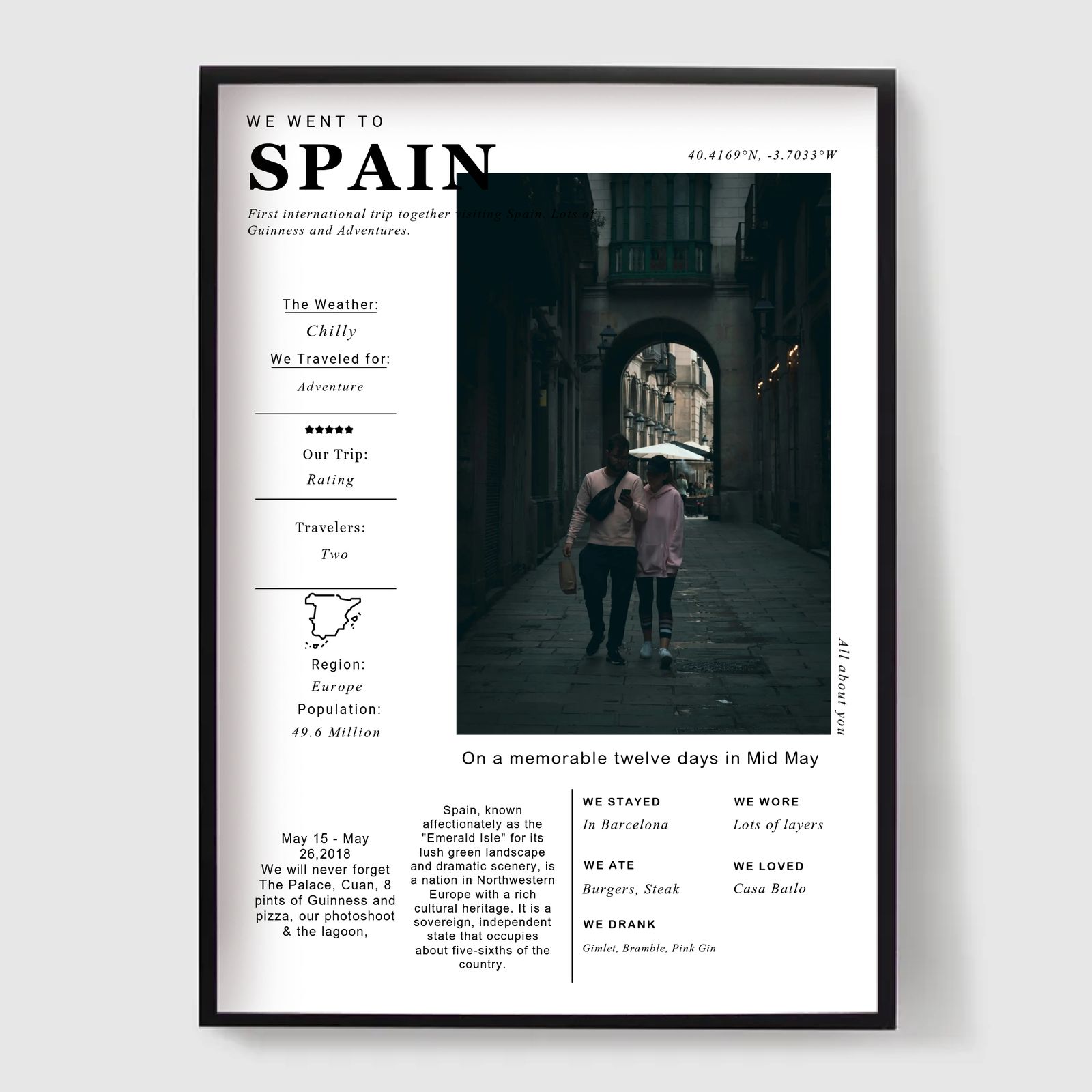 Gepersonaliseerde Poster - Aangepaste Reisprint - SPANJE