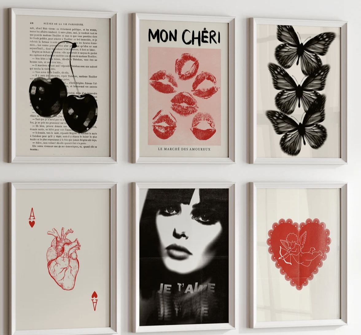 Vintage kunstposter collectie, set van 6