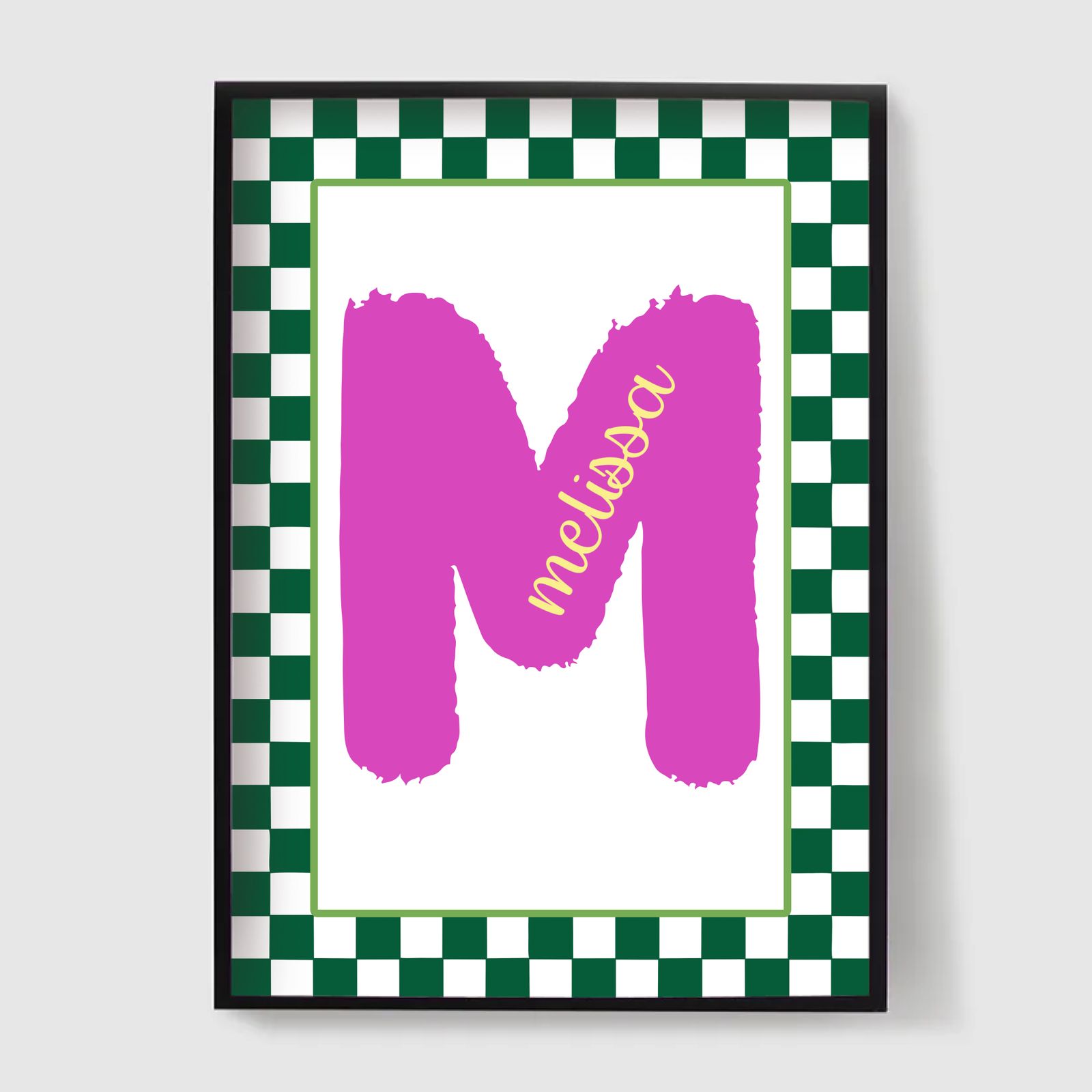 Gepersonaliseerde Poster - Geruite Initiaal Naam Poster