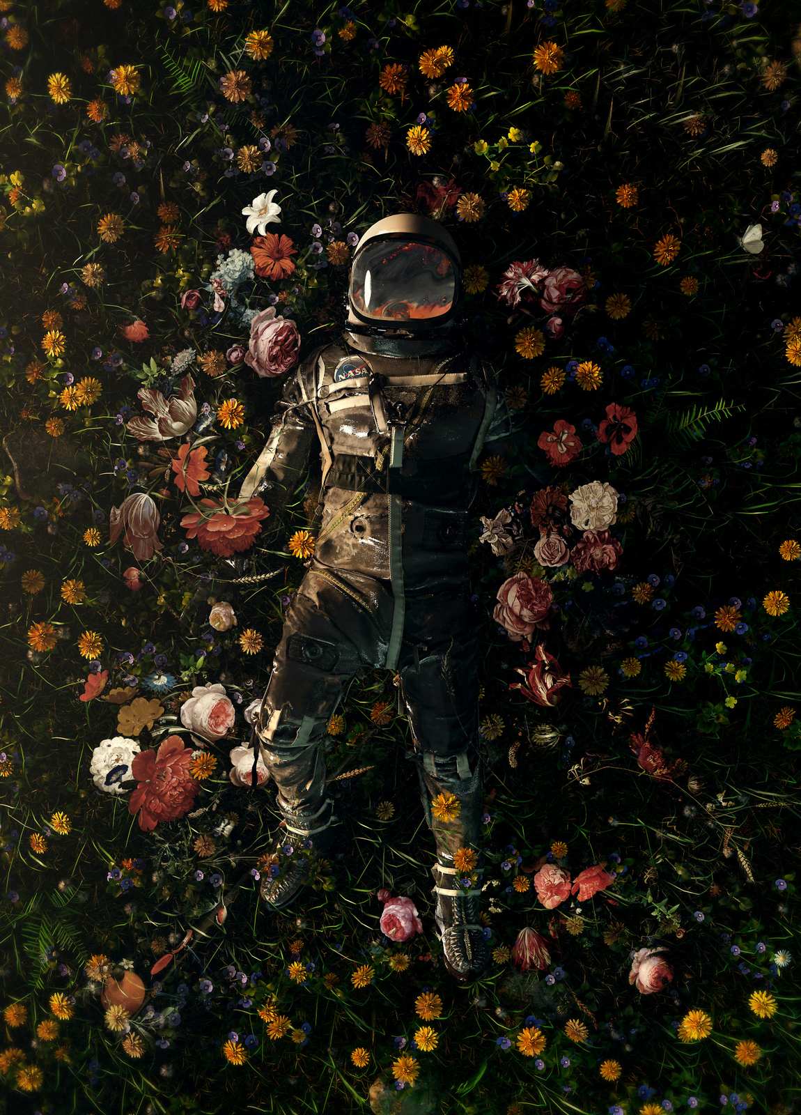 Poster - Astronaut met Bloemen