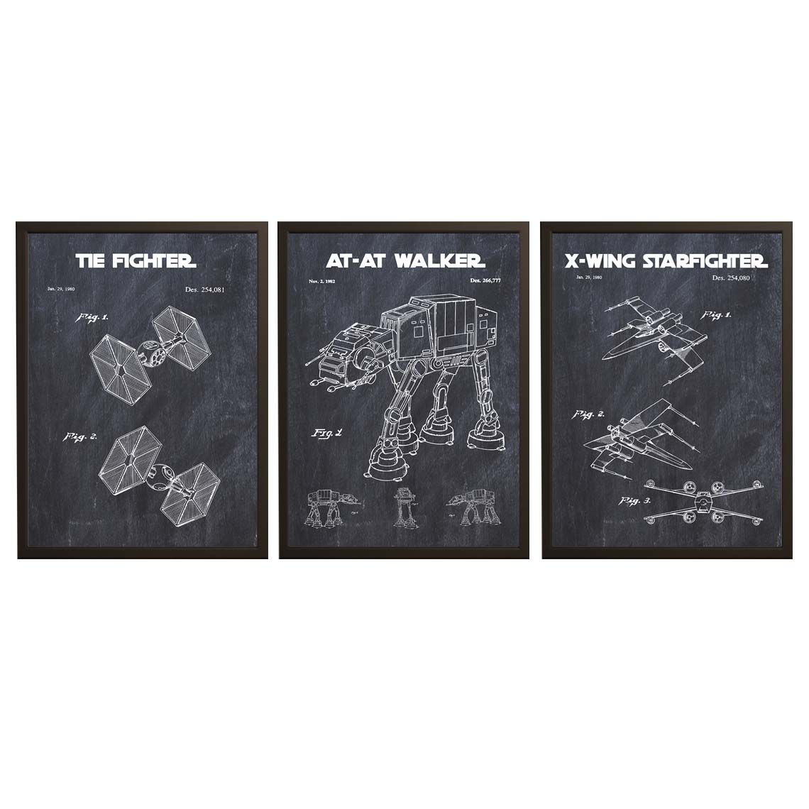 Octrooitekening Poster - Star Wars Voertuigen / Set van 3