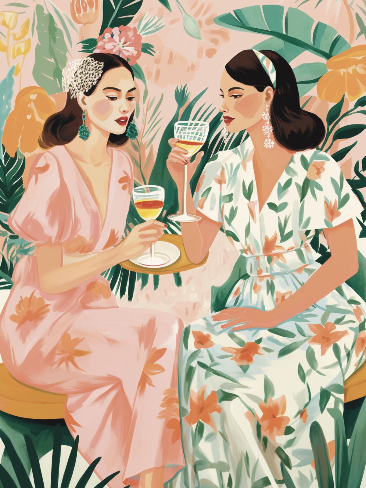 Poster - Elegante Dames in Bloemenjurken