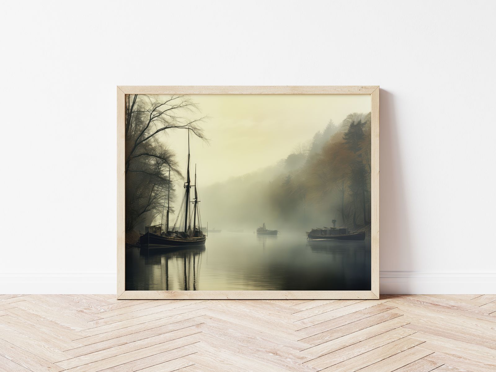 Poster - Boten in Ochtendmist