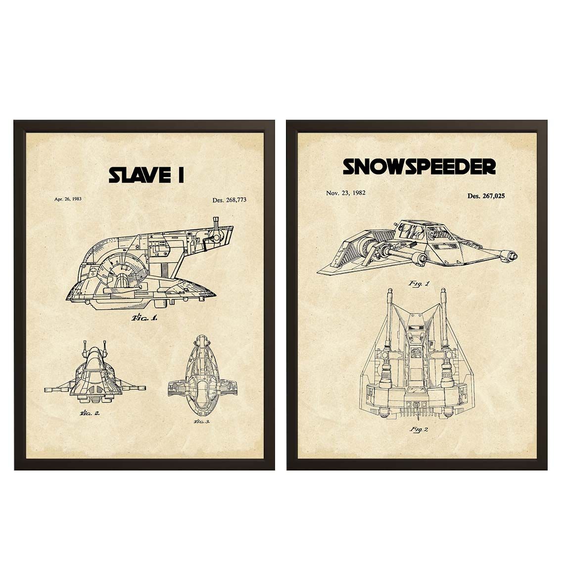 Octrooitekening Poster - Slave I en Snowspeeder / Set van 2