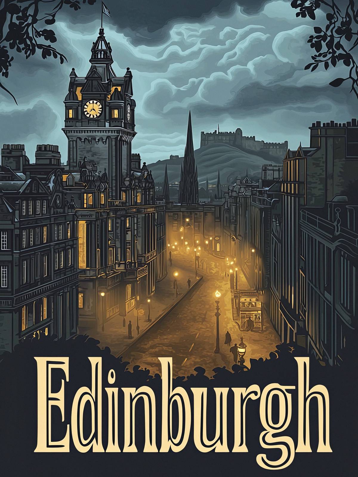 Poster - Edinburgh nachtpanorama