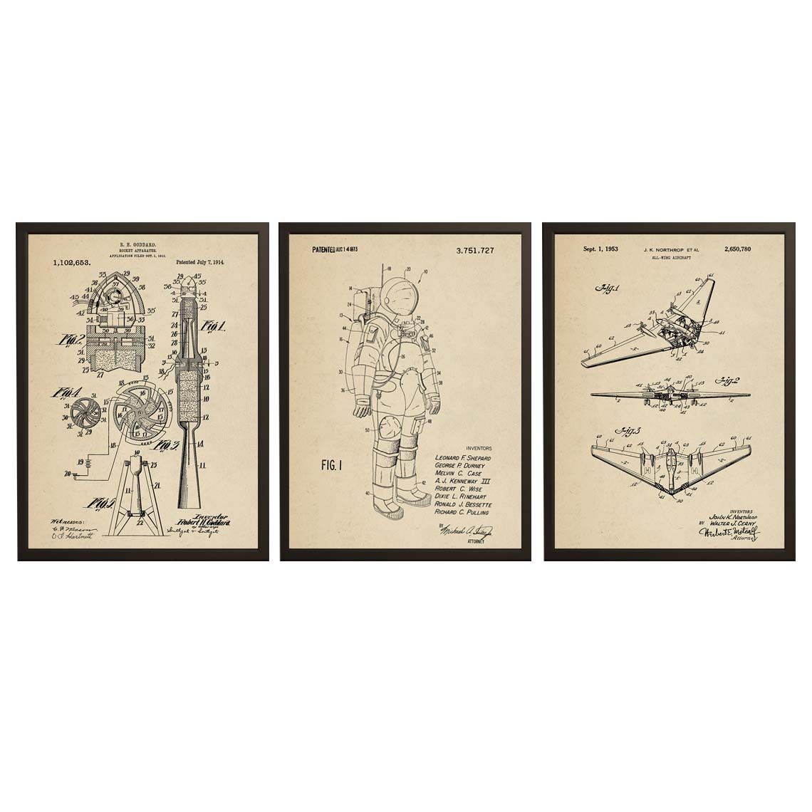 Octrooittekening Poster - Ruimte en Luchtvaart Set van 3