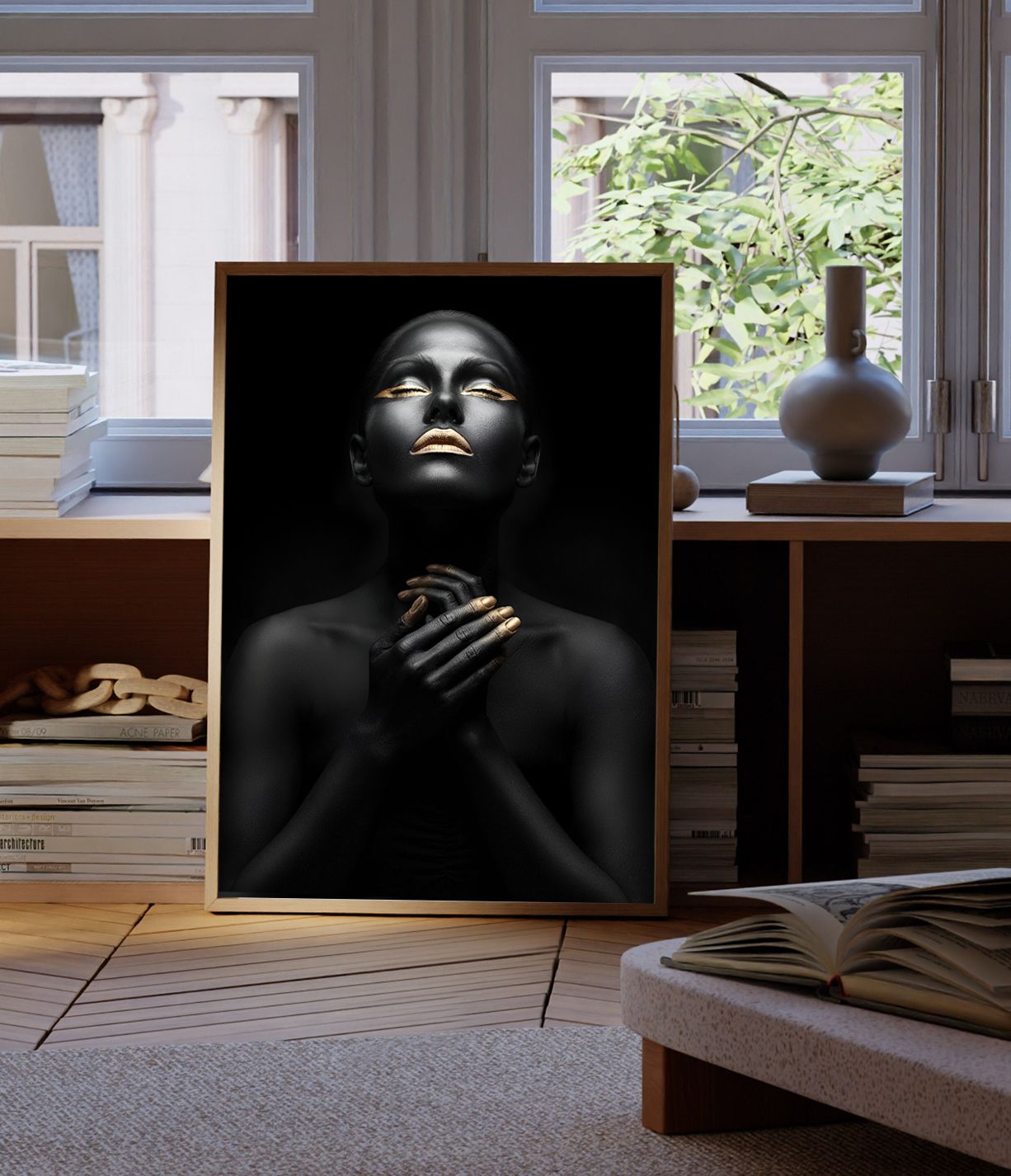 Opvallende Zwart en Goud Portret Poster