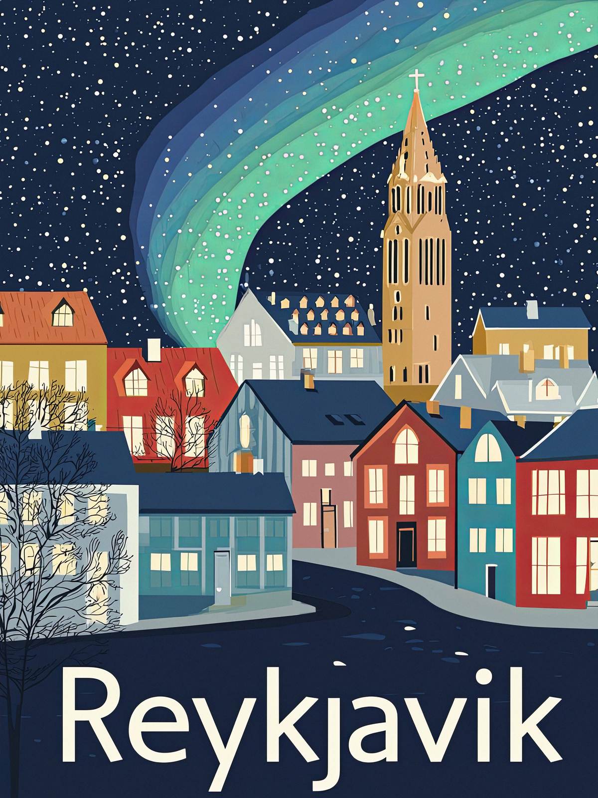 Poster - Reykjavik Stadsgezicht