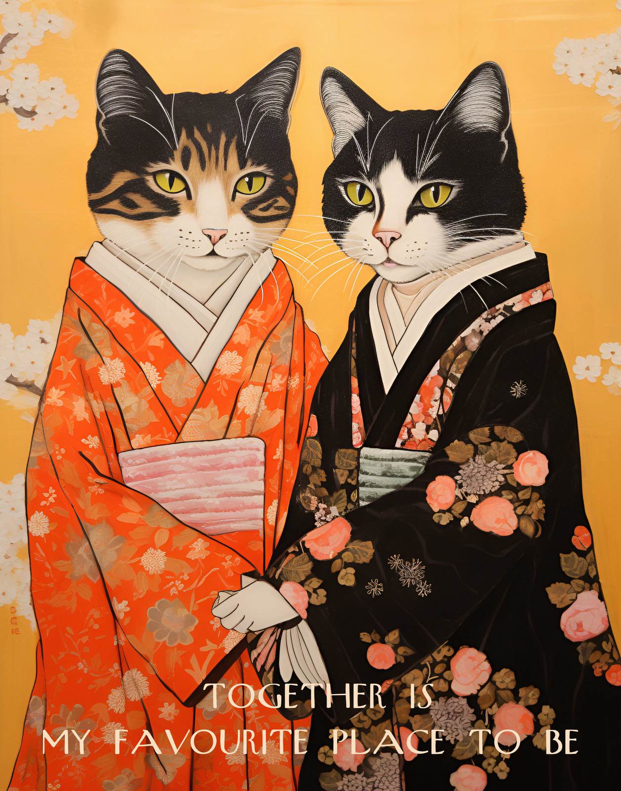 Poster - Twee Katten in Kimono's