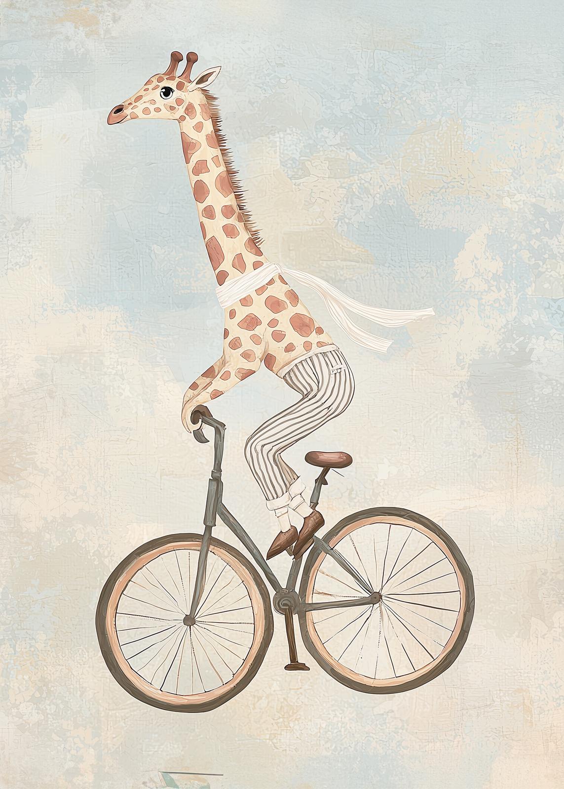 Poster - Giraffe op Fiets