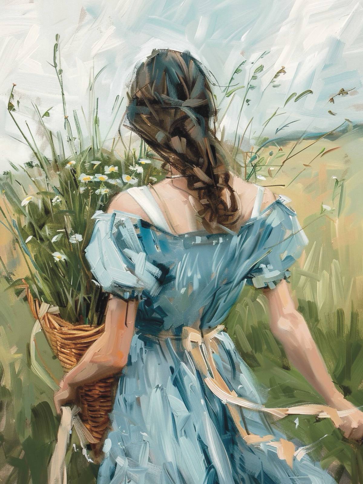 Poster - Vrouw in Blauwe Jurk