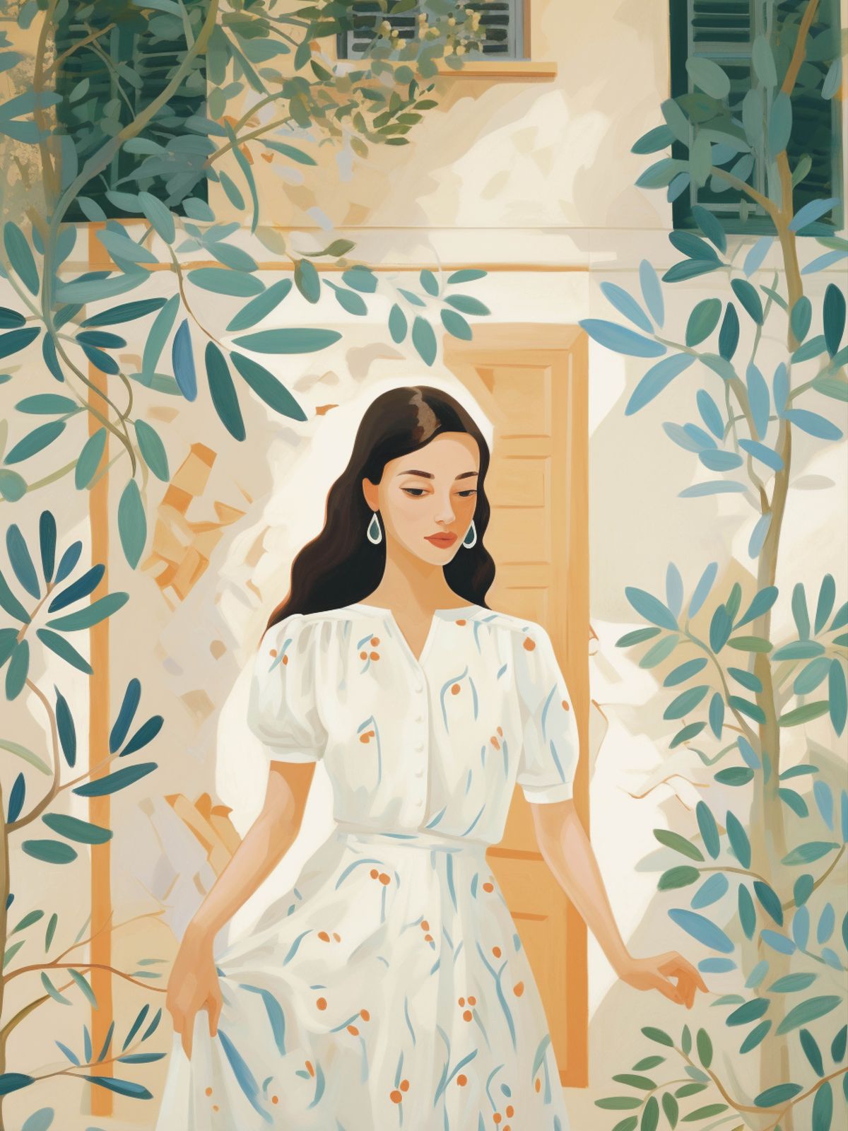 Poster - Dame in Bloemjurk