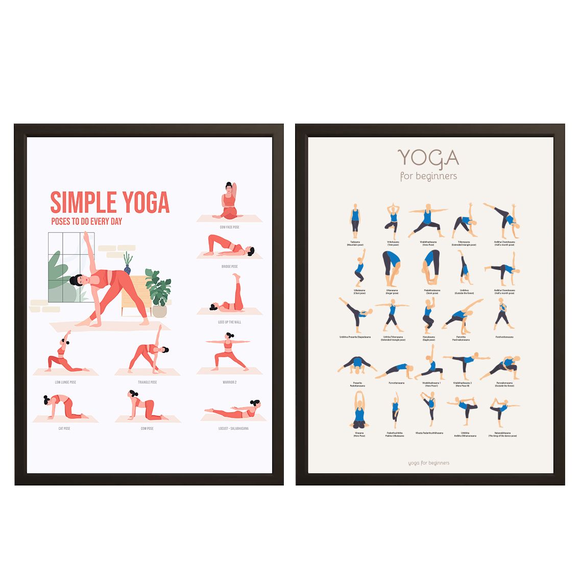 Poster - Yoga Houdingen Set van 2
