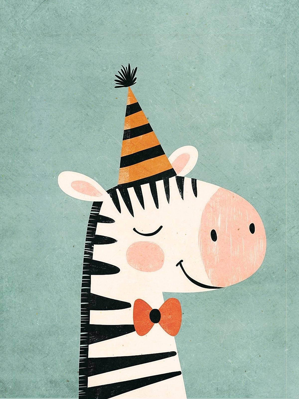 Poster - Zebra met Feesthoed