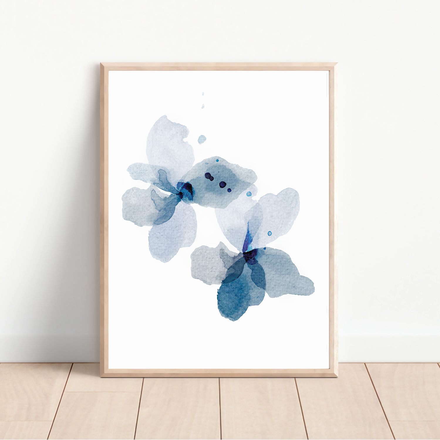 Blauwe Waterverf Bloem Poster