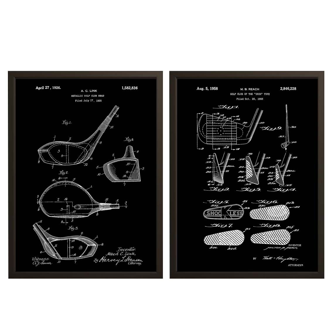 Patenttekening Poster - Golfclub Ontwerpen / Set van 2