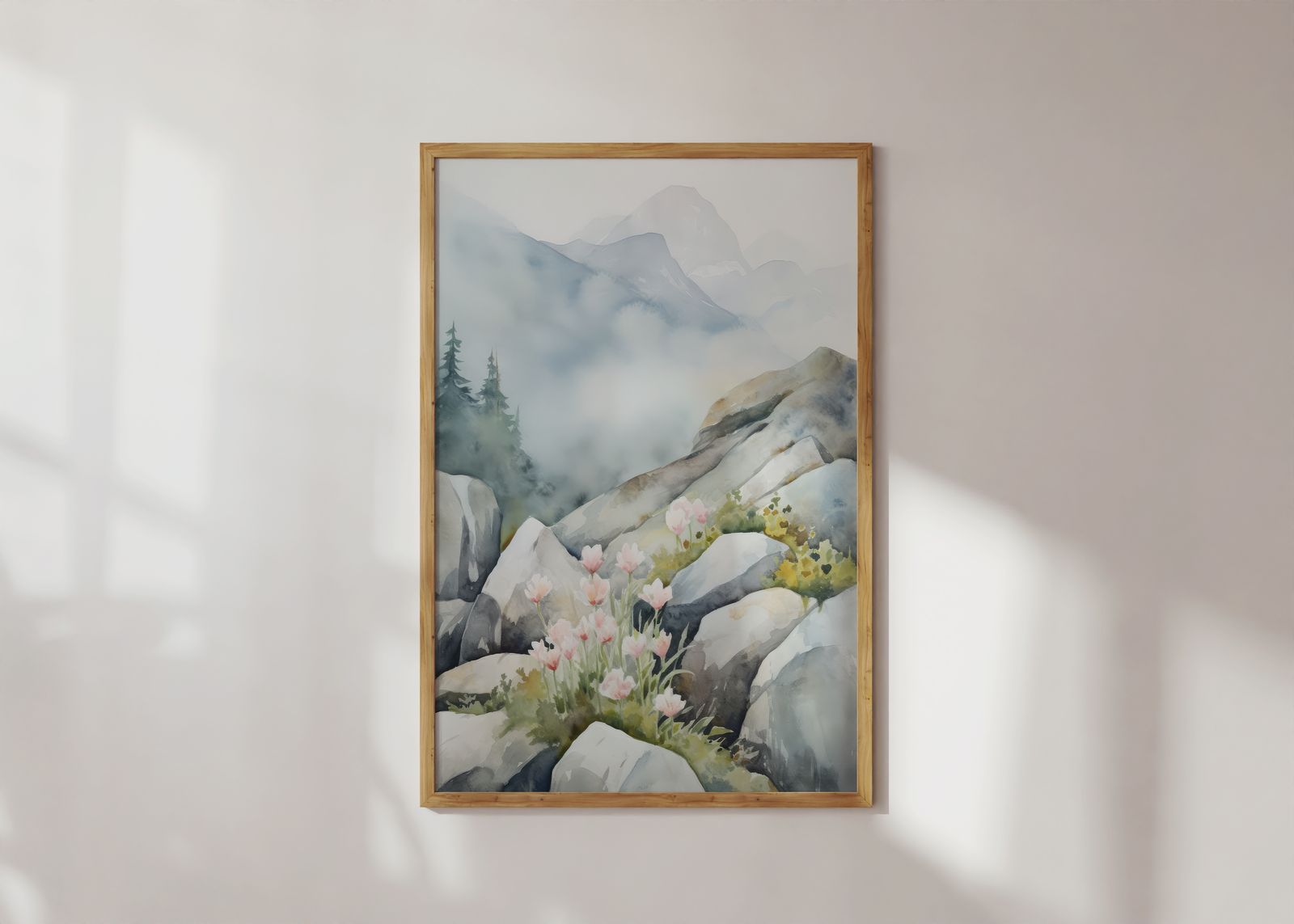 Poster - Berglandschap met Bloemen