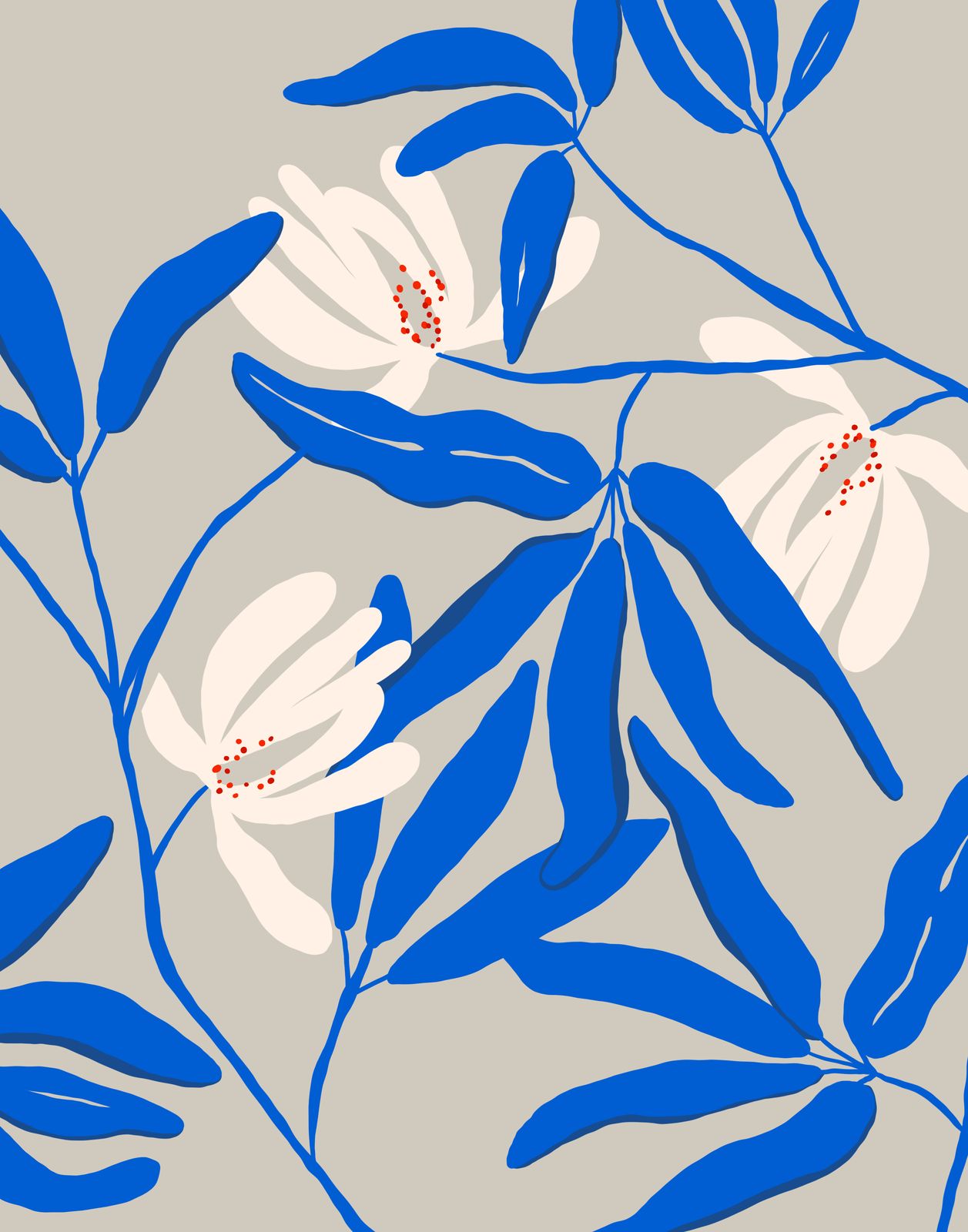 Poster - Blauwe Bloemontwerp