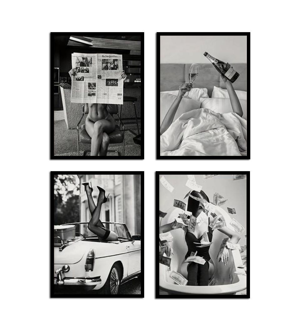 Stijlvolle Zwart-wit Poster - Set van 4