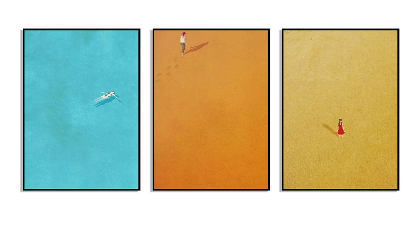 Abstract Minimalistisch Strandtafereel - Posters Set van 3