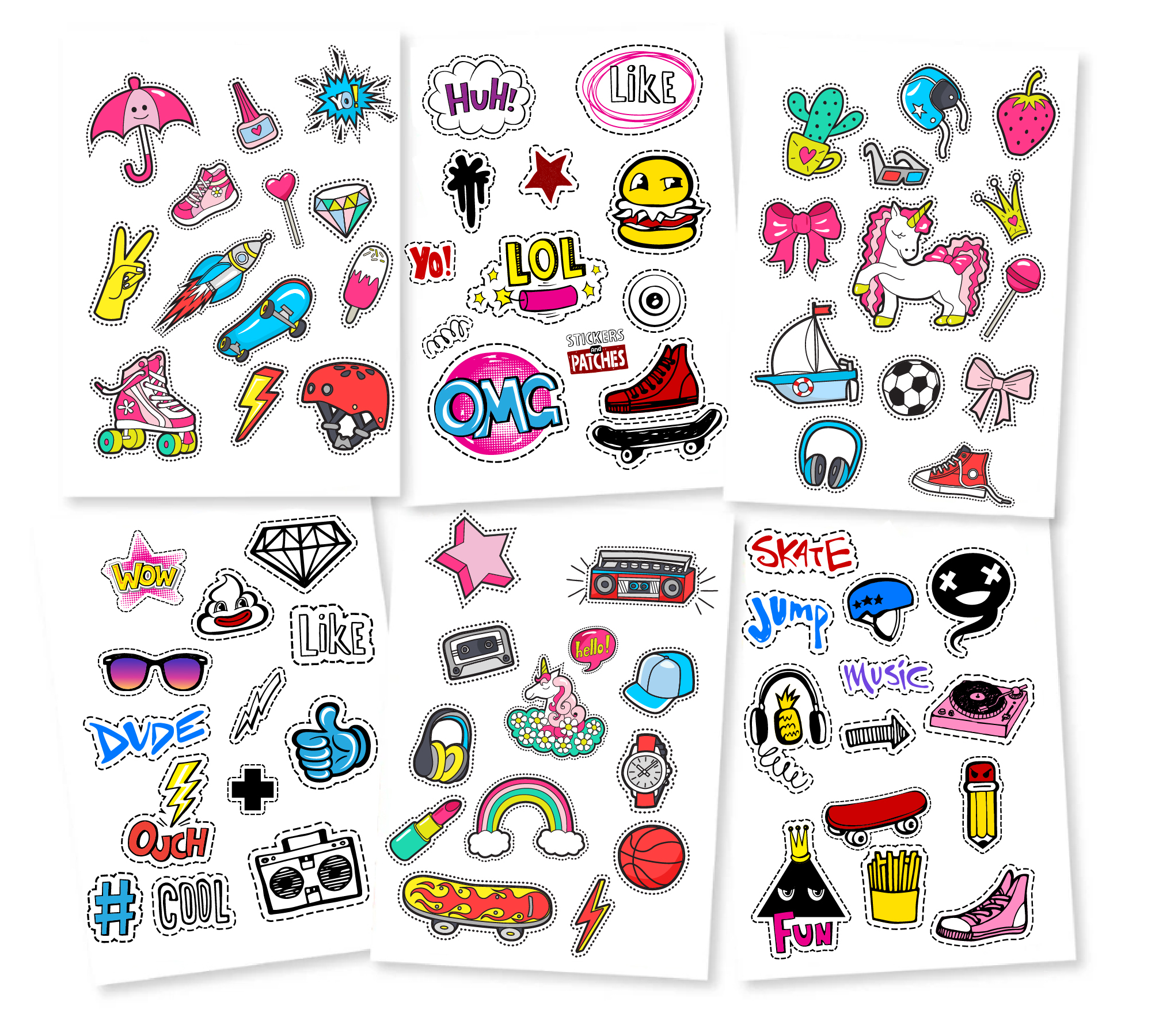 Stickertjes- Skateboardartikelen gemengd 6 vellen(