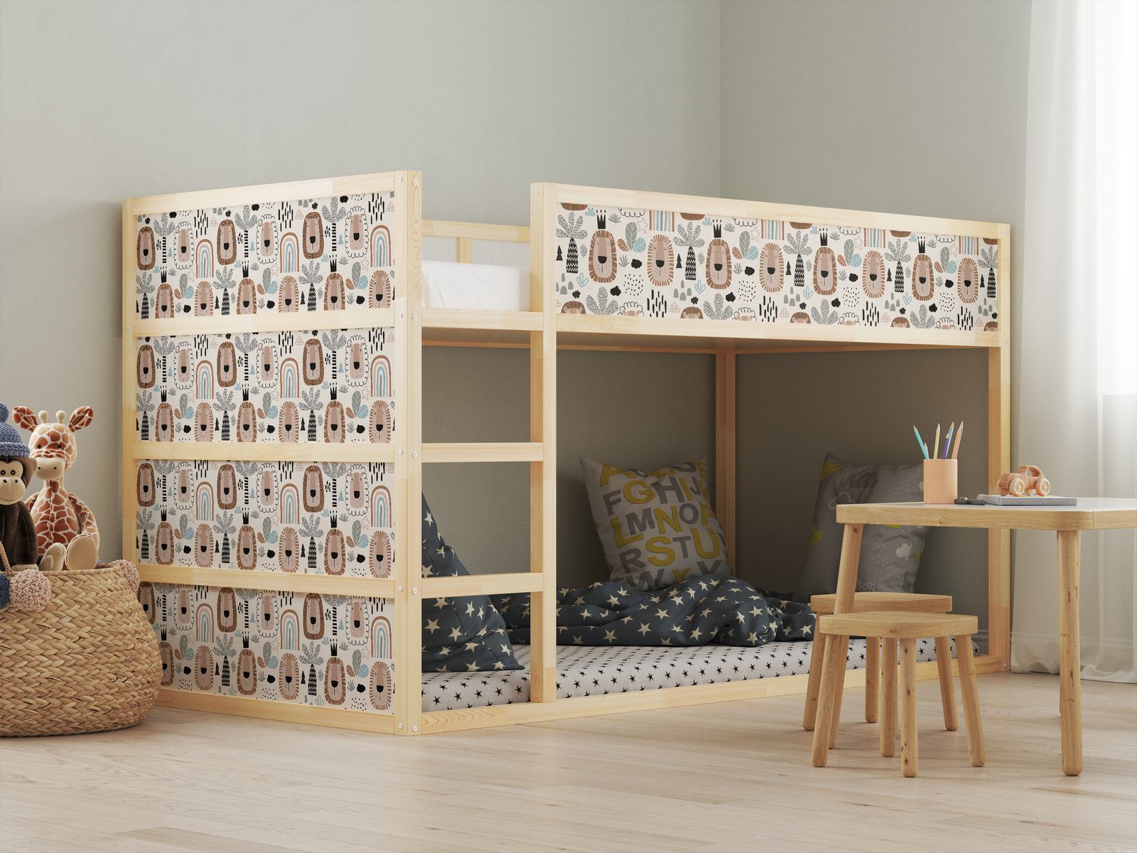 Zelfklevende Stickers – voor Ikea KURA bed / - Sticker - Leeuwenpatroon