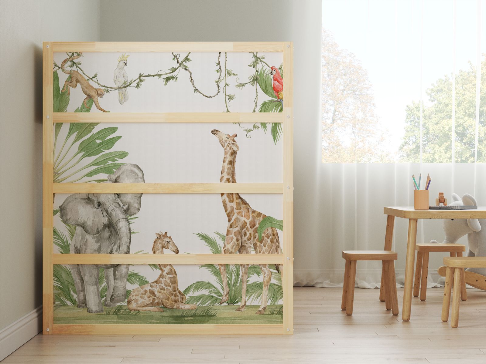 Zelfklevende stickers voor Ikea KURA bed / - Sticker - Jungle Dieren