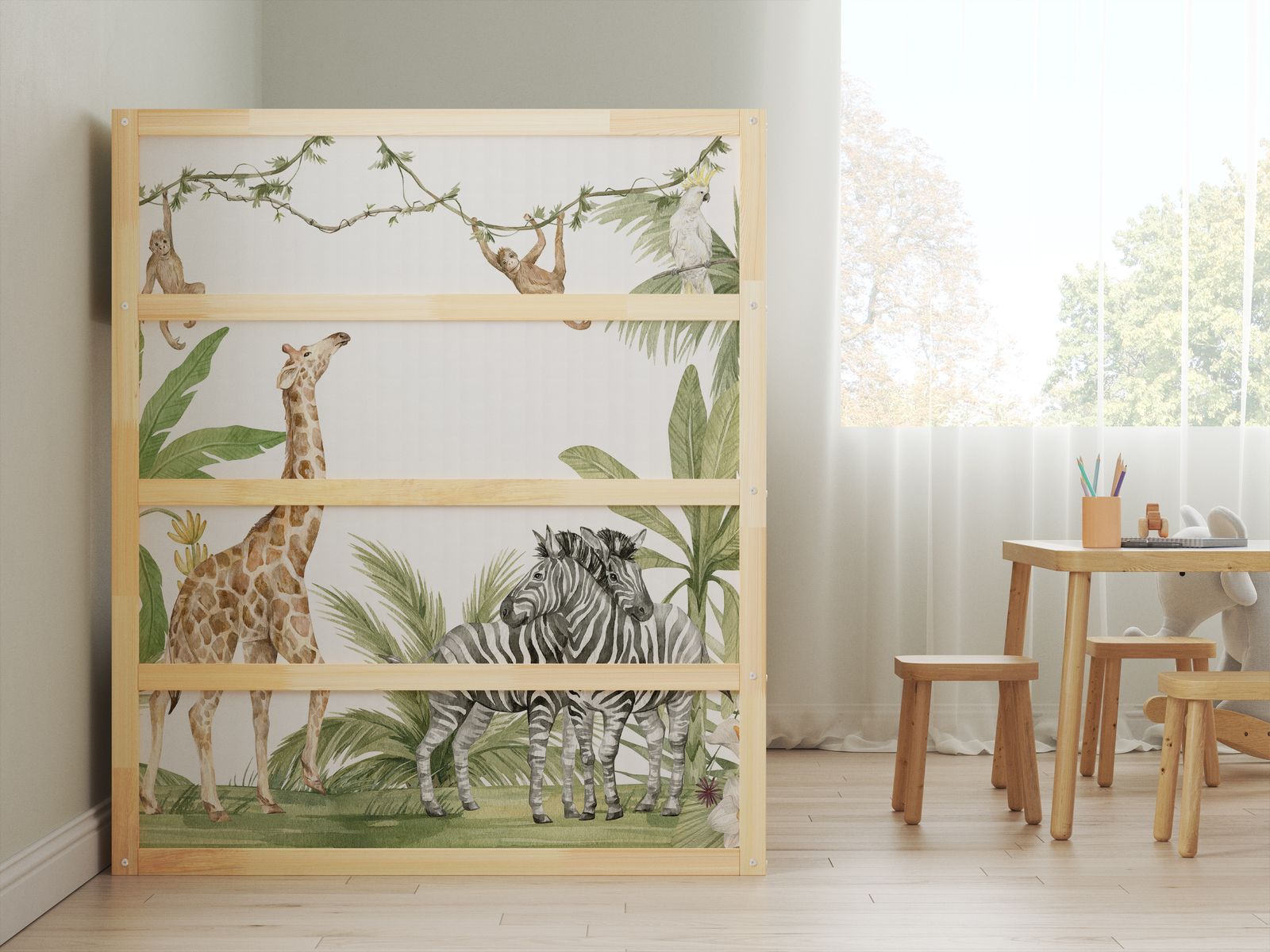 Zelfklevende stickers – voor Ikea KURA bed / - Sticker - Jungle Dieren