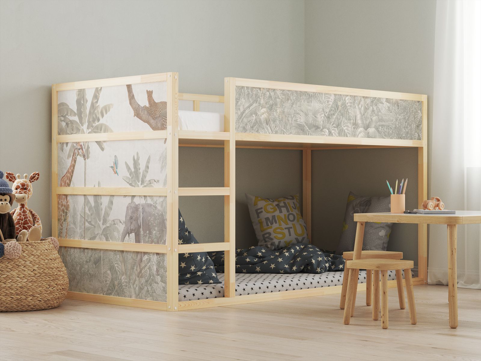 Zelfklevende stickers – voor Ikea KURA bed / - Sticker - Jungle Safari